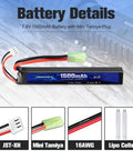 Go-To Airsoft LiPo Battery 7.4V 1500mAh 35C High Discharge Mini Tamiya Plug Rechargeable Pack details shown