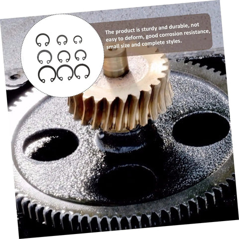 100 Piece External Snap Ring Set For Shafts And Machinery Sturdy Steel Circlips with gears and text illustration