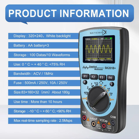 2 In 1 Oscilloscope Multimeter With 2.4 Inch Color Screen 1 MHz Bandwidth 2.5 Msps Sampling Rate For Quick Signal Capture display