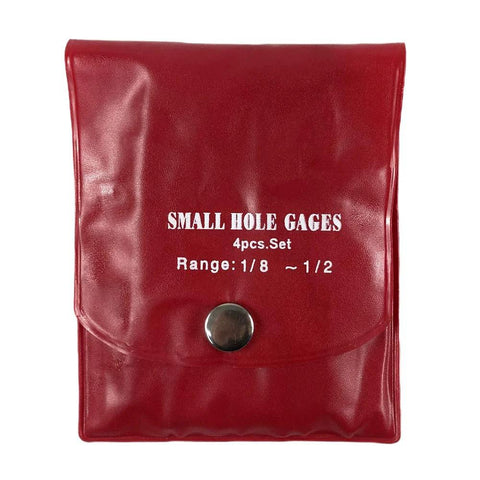 Small hole gauge set, 4-piece, in a red leather pouch; range 1/8–1/2 in.