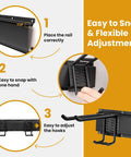 48 Inch Heavy Duty Wall Mounted Tool Organizer Rack With Three Rails And Six Adjustable Double Hooks for installation.