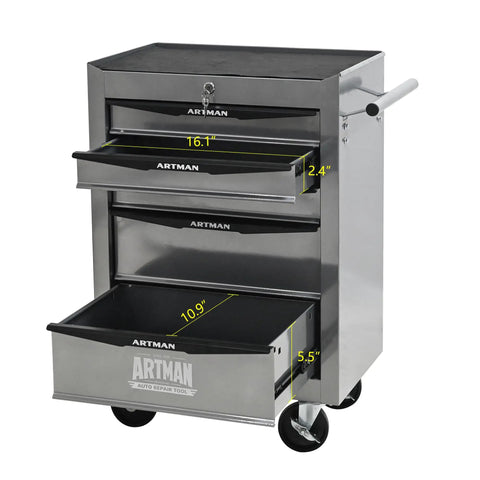 Lockable Rolling Tool Cart Cabinet With Steel Body And Ball Bearing Slides For Garage Workshop Tool Crib Must Haves, featuring four drawers and a sturdy design.