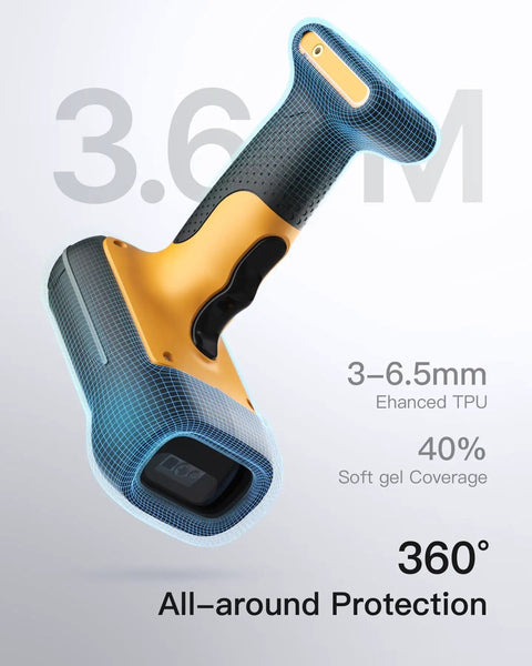 Side view of Rugged Wireless 2D Barcode Scanner Workhorse With Smart Charging Stand IP67 Waterproof And Dustproof 2600mAh Battery