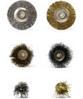 QWORK six brass and stainless steel wire brush wheels for rotary tools; polishing and deburring (Amazon).