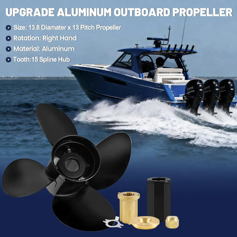 Upgrade OEM Aluminum Boat Propeller For Mercury Outboards 40HP To 125HP, 15 Spline, Four And One Quarter Gearcase, 4 Blades