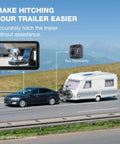 7 Inch Backup Camera Monitor Display For Cars Trucks SUVs Vans RVs Trailers And Campers With Crystal Clear HD Image shown with car towing trailer