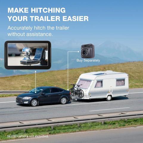 7 Inch Backup Camera Monitor Display For Cars Trucks SUVs Vans RVs Trailers And Campers With Crystal Clear HD Image shown with car towing trailer