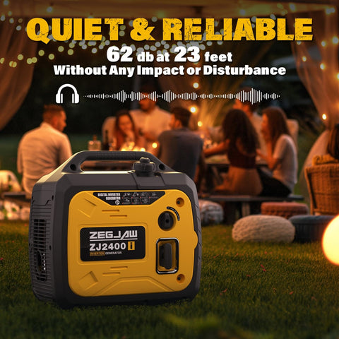 2400-Watt Portable Inverter Generator for home use in an outdoor setting, quiet and reliable for camping or RVs