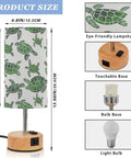 Green Watercolor Turtle Decor Bedside Table Lamp With 3 Way Dimming Touch Built In Charging Station For Nightstand Or Desk USB C Port USB Port 2 Pin Outlet LED Bulb Included, showing lampshade and base details.
