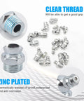 220 Piece Grease Fitting Kit For Metric And SAE Zerk Fittings with zinc plated fittings and clear thread details.