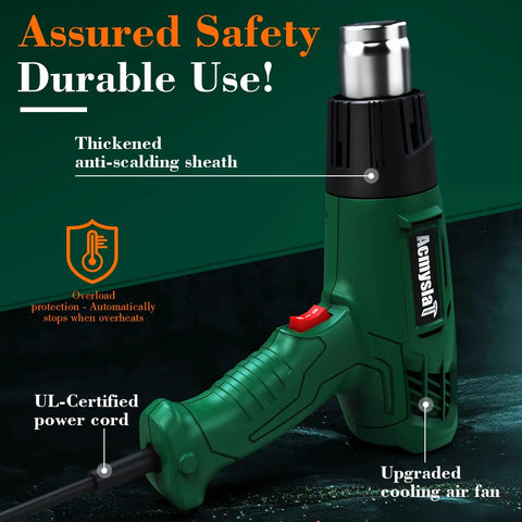 Pro Grade Heavy Duty Heat Gun Kit With Dual Temperature 572F To 932F 300C To 500C Overload Protection Four Nozzles For Crafts