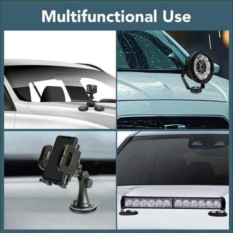 Six Pack One Quarter Inch Screw Hole Rubber Coated Magnets With Bolts And Washers For License Plate Mounting Heavy Duty Rare Earth Magnets With Threaded Studs Round Base And Flat Bar Mounting Hardware For Vehicle Camera And Rock Lights installed on vehicle.