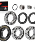 Rear Differential Bearing Seal Kit for Rubicon 500 TRX500FA FGA and Foreman 450 TRX450FE FM and Foreman 400 TRX400FW 2001 2004 ATV Repair Kit with Heavy Duty Seals for Long Lasting Gear Case Protection displayed with components.