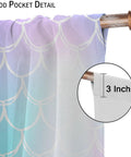 Mermaid Blackout Curtains For Girls Bedroom With Ocean Wave And Fish Scale Pattern, Blue And Pink, 3 inch rod pocket detail