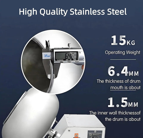 Pro Grade Stainless Steel Sugar Coating Machine Featuring Adjustable Rotating Drum For Chocolate And Candy Making Automatic Tablet Coating Dryer Quick Heat Dissipation with measurements.