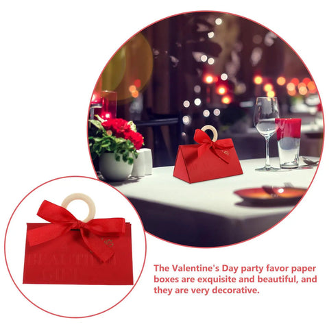 Valentine Day Candy Boxes With Handles Pack Of 20 Portable Paper Wrapping Boxes for Showers, decorative red gift box on table