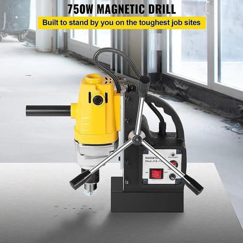 Badass Portable Magnetic Core Drill Powered By A Beast Mode 750W Copper Motor on a metal surface for steel cutting tasks.