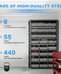 Heavy Duty Steel Organizer Bin Rack Eight Tier With 27 Bins For Tools Office Supplies Garage Warehouse Workshop Storage Built To Last Frame Easy Assembly Adjustable Vertical Storage, gray steel rack in workshop