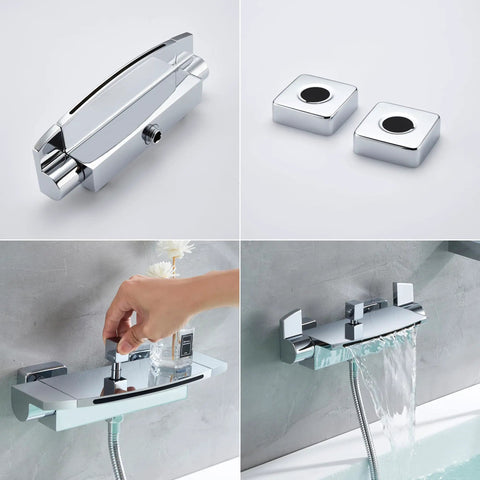 Wall Mount Tub Faucet Chrome Waterfall Dope Style With Sprayer and Hand Shower Brass Tub Filler With 2 Handles Lead Free