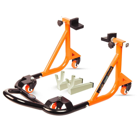 Universal Adjustable Rear Paddock Stand For Motorcycle With Swingarm Rest 360 Degree Dismantlable Beefy Heavy Duty Steel