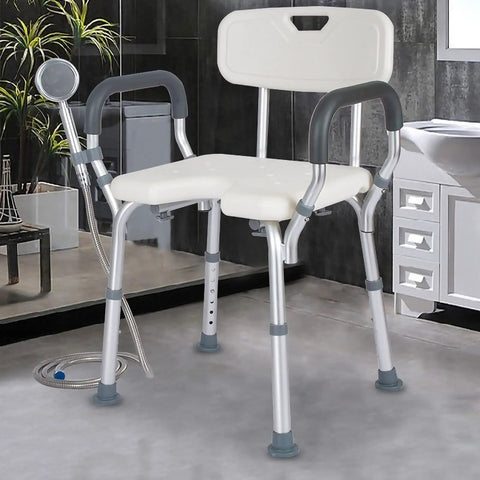 Heavy Duty Shower Chair With Back And Arms 300 Lb Capacity Padded Bath Seat With Handles And Cutout for seniors disabled use