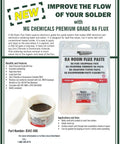 Rosin Flux Paste 8342 RA Amber For Electronics Repairs And Soldering DIY Ready Long Tack Time Excellent Wetting Lead Free Or Conventional Solder RoHS Compliant 50 G Jar displayed with open jar and packaging.