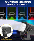 Whipless Led Whip Lights Kit With Rocker Switch Dual Control And Adjustable Mounts showing angle adjustability and color modes
