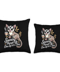 Sugar Glider Coffee Throw Pillow With Adorable Pet Artwork For Caffeine Lovers And Latte Fans Double Sided Print In One Hundred Percent Spun Polyester Cozy Gift For Sugar Glider Moms And Home Decor Enthusiasts featuring a cute sugar glider holding a coffee cup.