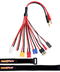Eight In One RC Charger Splitter Cable Plug And Play With Four Millimeter Banana Plug with 8 connectors and 2 battery straps