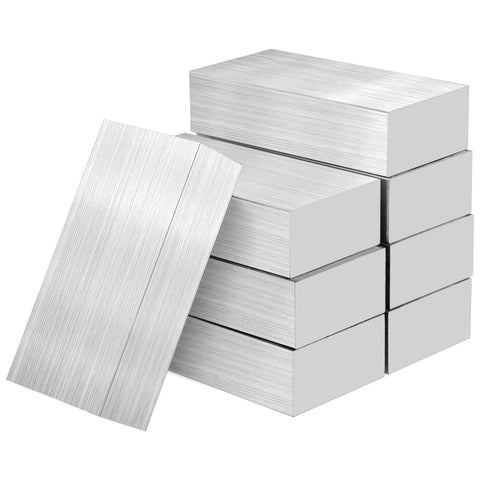 Front view of aluminum bar billets, 8 pcs, brushed silver, 4 x 2 x 1 in solid stock