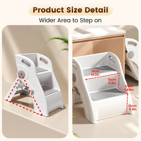 Product size detail of Foldable Toddler Step Stool For Bathroom Sink, showcasing dimensions and sturdy design for little helpers.