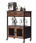 Industrial Farmhouse Coffee Bar Cart With 3 Tier On Wheels Rustic Brown Mobile Coffee Station Table With Storage For Home Kitchen And Bar Liquor Buffet Sideboard Cabinet