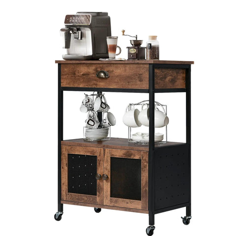 Industrial Farmhouse Coffee Bar Cart With 3 Tier On Wheels Rustic Brown Mobile Coffee Station Table With Storage For Home Kitchen And Bar Liquor Buffet Sideboard Cabinet