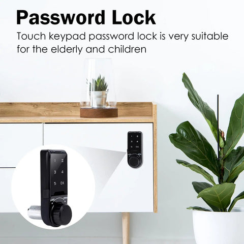 Heavy Duty Electronic Cabinet Deadbolt Lock Featuring Touch Password Keyless Entry installed on a modern white drawer.