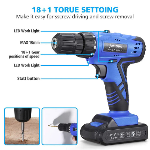 21V Cordless Drill Set With 112 Piece Home Repair Tool Kit For DIYers Lightweight Hammer Drill With Adjustable Speed
