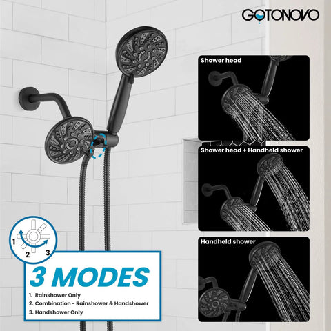 Dual 2 in 1 Shower Head Kit High Pressure Combo System With 6 Modes ABS Handheld Spray Shower Trim Kit Includes Valve Body