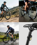 Cyclists riding MTB bikes and a close-up of Built To Last 25.4mm By 300mm Aluminum Bike Seat Post with easy clamp fitting.