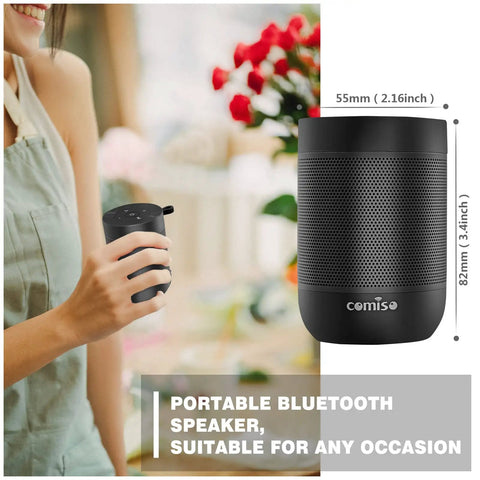 Person holding Portable Bluetooth Speaker With Wireless Stereo Pairing And Built In Mic, 360 Degree HD Sound, IP65 Waterproof
