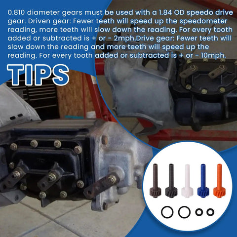 18 To 22 Tooth Speedometer Driven Gear Kit with transmission and five gears, suitable for GM T10, Muncie, and Saginaw Gearboxes