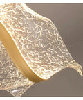Close-up of Modern Led Chandelier With Water Ripple Effect Top Shelf Dimmable Pendant Light showcasing rippled glass and warm glow.