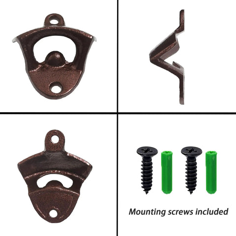 Heavy Duty Wall Mounted Bottle Opener Set Of Three Rock Solid Cast Iron Crackle Finish black and red with screws included.