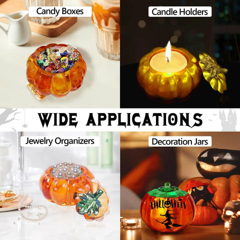 Top Shelf Two Piece Pumpkin Jar Silicone Resin Molds Halloween Seasonal Craft Supplies Durable Flexible Castings Quick Demold Design Sweet Glossy Finish For DIY Art Creators