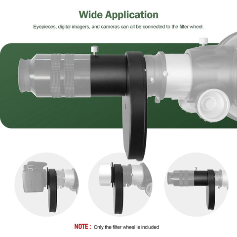 5 Position 2 Inch Telescope Filter Wheel Holder For Astro Observing And Heavy Cameras Aluminum Body Drawer Compatible With Standard 2 Inch Filters Includes T2 And M48 Threads Easy Wrench Setup For Moon And Nebula Filters shown with adapter connections