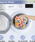 8 Pcs Paisley Patio Sofa Cushion Covers Set stretchy replacement slipcovers being inserted into washing machine