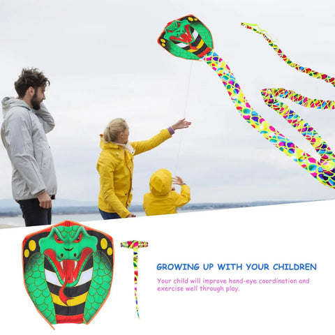 Family flying Long Snake Kite With Gold Foil Detailing For Adults, Large Outdoor Sports Kite With Ultra Long Tail