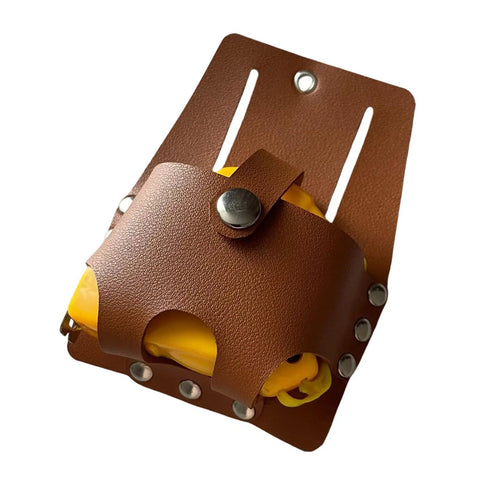 Heavy Duty Multiple Pocket Tool Organizer Built Tough For Hard Hats And Grease Monkeys Holds Pliers Screwdrivers Tape Measure in brown leather.