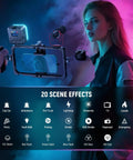Demonstrating Magnetic RGB Camera Light For Video And Photography, 61 LED Full Color, with multiple scene effects on screen