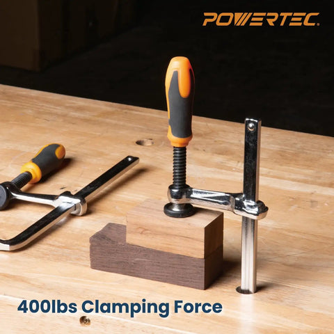 Quick Screw Down Clamps For Bow Xtender Fences And MFT Tables, Track Saw Guide Rail System, 400 Pound Clamping Force shown