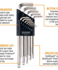 Ball End L Wrench Set With Ball Driver Tips Protanium Steel For Heavy Duty Torque BriteGuard And GoldGuard Finishes in case
