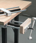 Heavy Duty CNC Machined Woodworking Vise Clamp Fixture For Workbench With Non Slip Grip Design, showing solid grip and adjustable clamps.